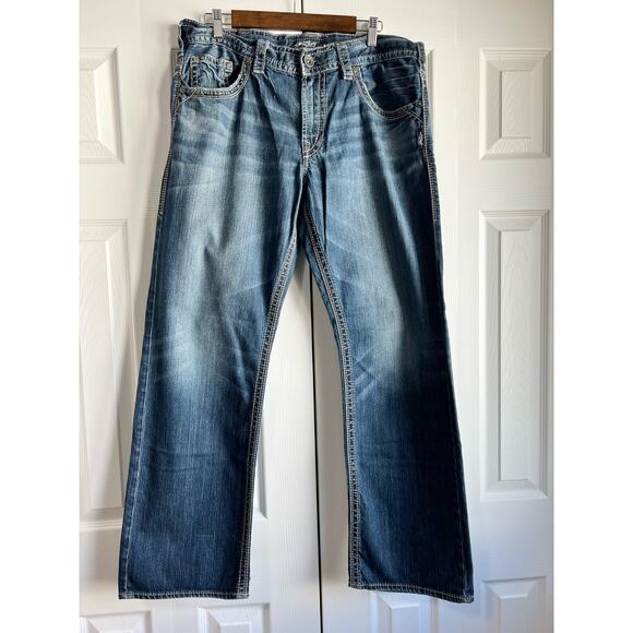 Silver Jeans Mid Rise Gordie Straight Leg Loose Fit Thick Stitch Dark * READ